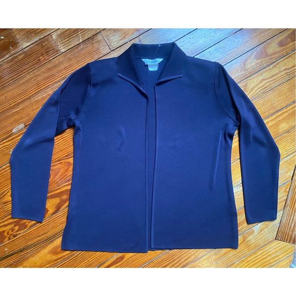 Misook Navy Blue Open Front Knit Cardigan Size Large, MSRP $278 - Picture 1 of 8